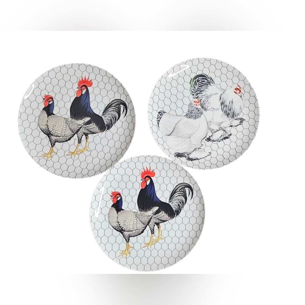 3 Fritz and Floyd Chicken Coop Porcelain Plates